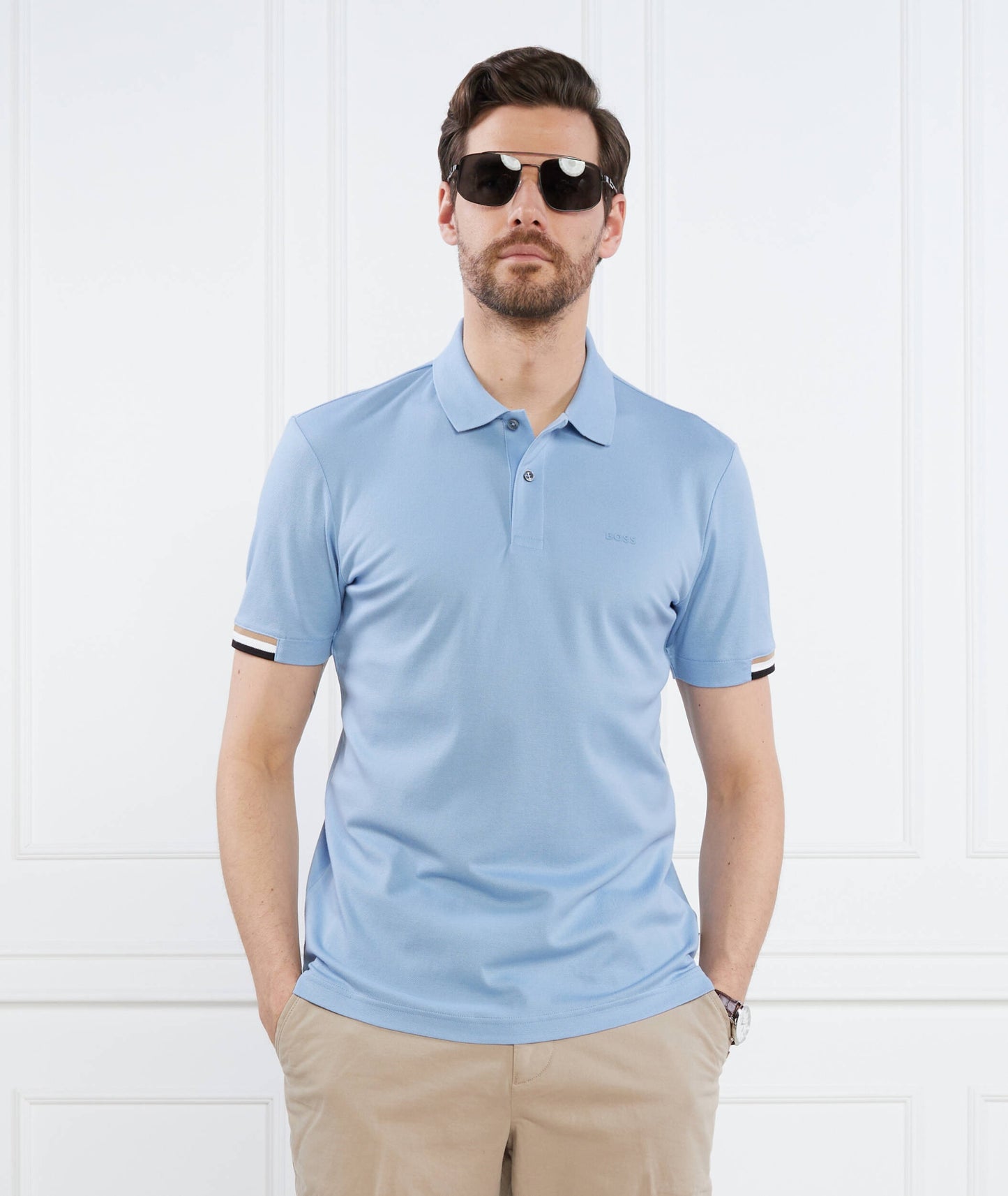 HUGO BOSS REGULAR-FIT POLO SHIRT WITH EMBROIDERED LOGO | SKY BLUE