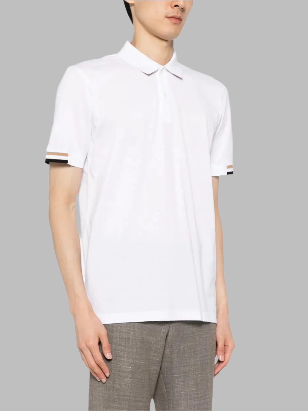 HUGO BOSS SLIM-FIT STRIPE-TRIM POLO SHIRT | WHITE