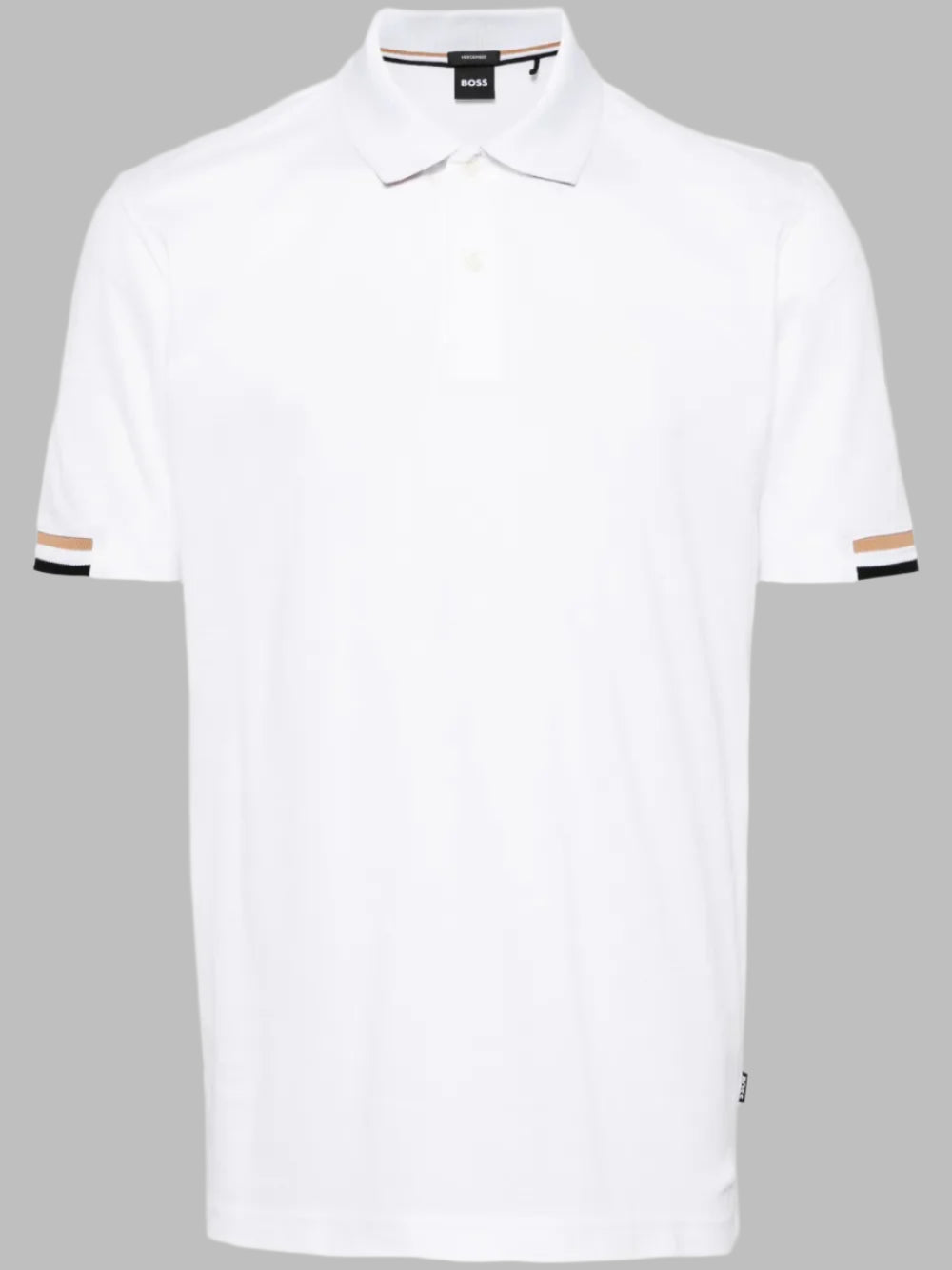 HUGO BOSS SLIM-FIT STRIPE-TRIM POLO SHIRT | WHITE