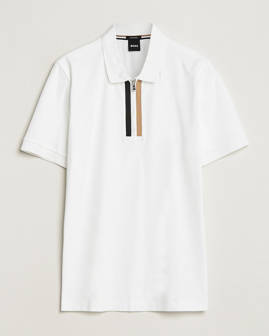 HUGO BOSS MERCERISED-COTTON POLO SHIRT WITH CONTRAST LOGO | WHITE