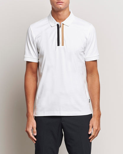 HUGO BOSS MERCERISED-COTTON POLO SHIRT WITH CONTRAST LOGO | WHITE