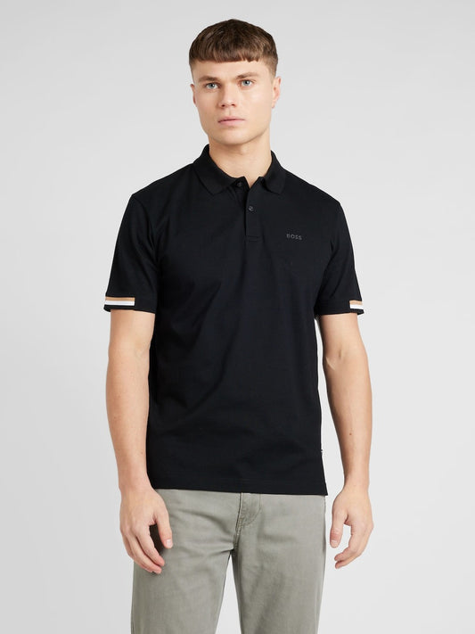 HUGO BOSS REGULAR-FIT POLO SHIRT WITH EMBROIDERED LOGO | BLACK