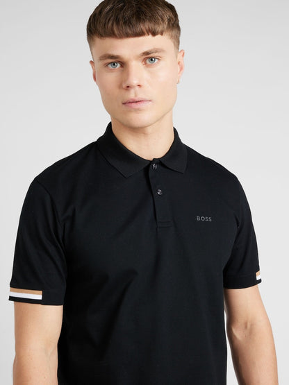 HUGO BOSS REGULAR-FIT POLO SHIRT WITH EMBROIDERED LOGO | BLACK