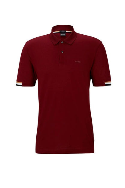 MERCERISED-COTTON POLO SHIRT WITH SIGNATURE STRIPES | MAROON