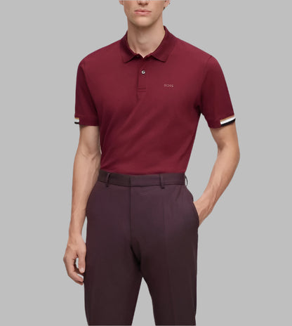 MERCERISED-COTTON POLO SHIRT WITH SIGNATURE STRIPES | MAROON