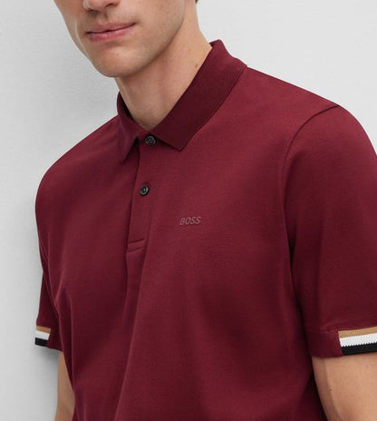 MERCERISED-COTTON POLO SHIRT WITH SIGNATURE STRIPES | MAROON