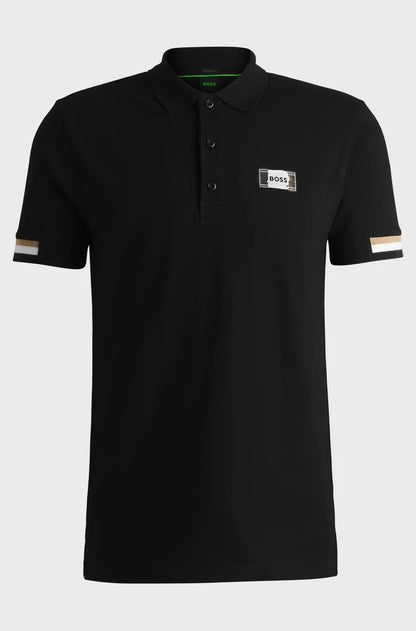 MERCERISED-COTTON POLO SHIRT WITH SIGNATURE STRIPES | BLACK