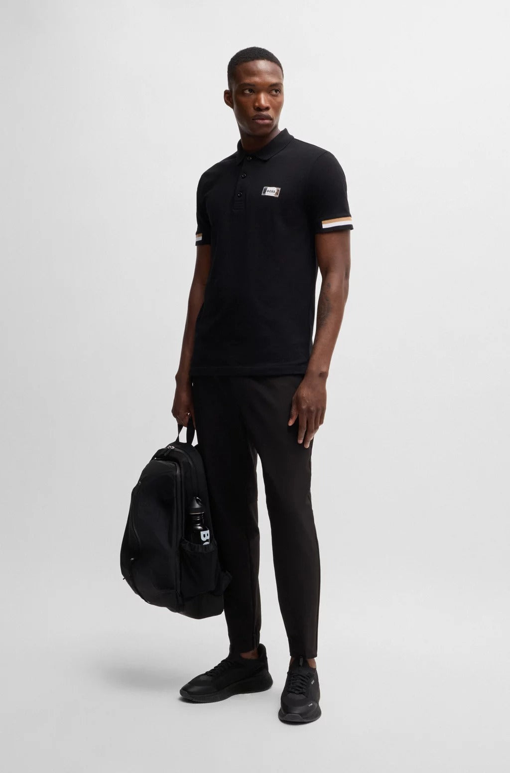 MERCERISED-COTTON POLO SHIRT WITH SIGNATURE STRIPES | BLACK