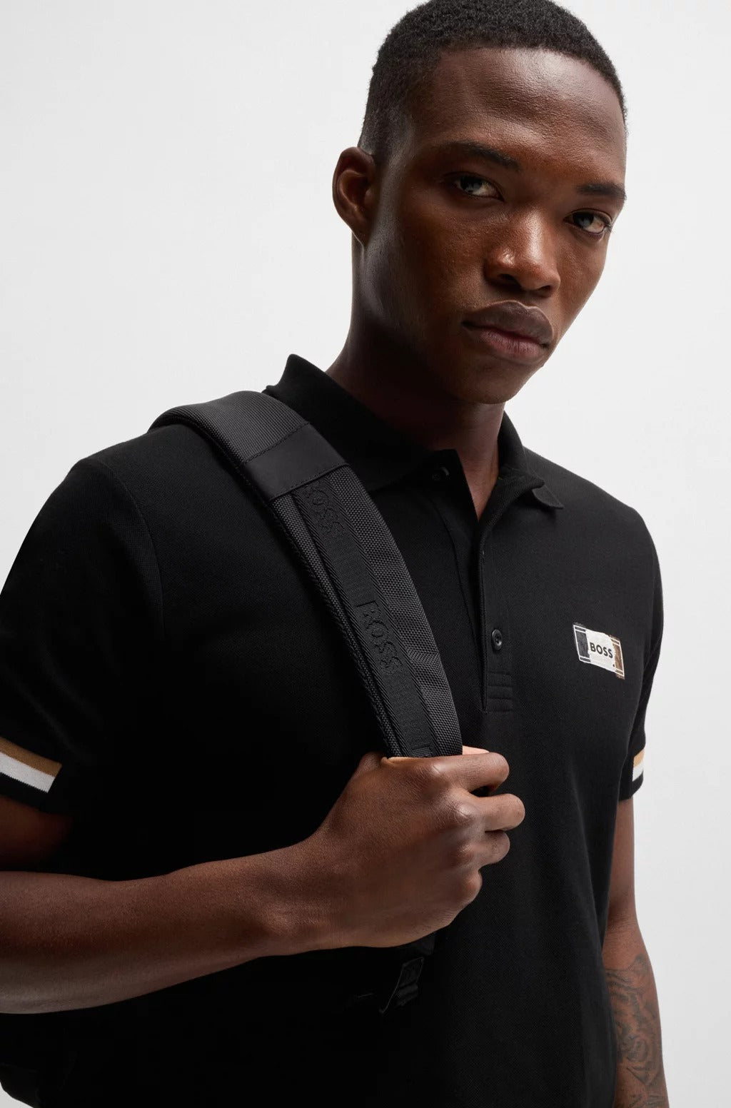 MERCERISED-COTTON POLO SHIRT WITH SIGNATURE STRIPES | BLACK