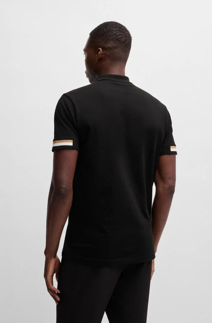 MERCERISED-COTTON POLO SHIRT WITH SIGNATURE STRIPES | BLACK