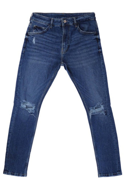 BERSHKA.-RIPPED-SKINNY-JEANS-MEN | DARK BLUE