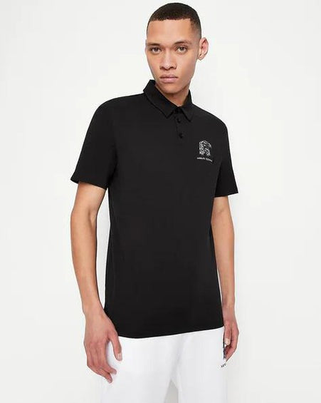 ARMANI EXCHANGE EAGLE LOGO PRINT POLO SHIRT | BLACK