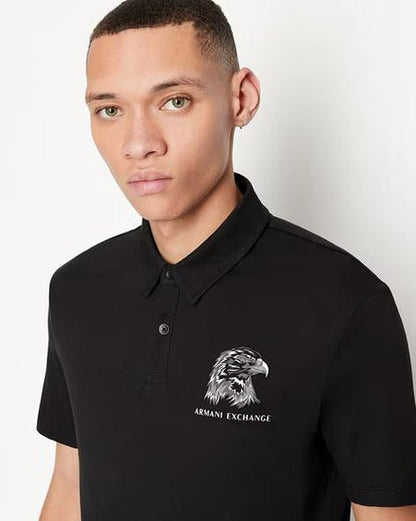 ARMANI EXCHANGE EAGLE LOGO PRINT POLO SHIRT | BLACK