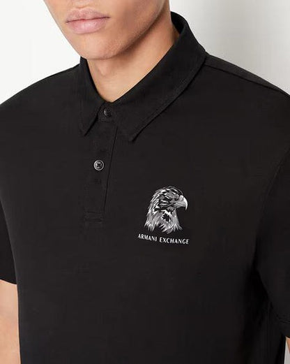 ARMANI EXCHANGE EAGLE LOGO PRINT POLO SHIRT | BLACK