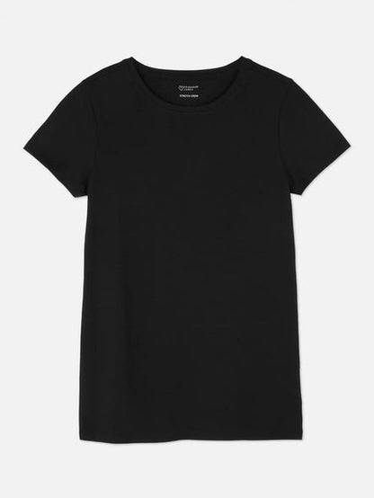 STRETCH CREW NECK ESSENTAIL T-SHIRT | BLACK