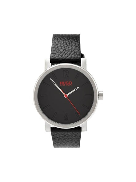 HUGO BOSS MEN'S RASE LEATHER STRAP WATCH | BLACK