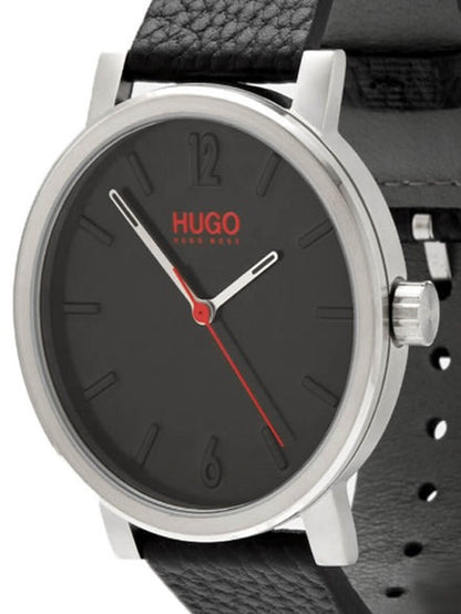 HUGO BOSS MEN'S RASE LEATHER STRAP WATCH | BLACK